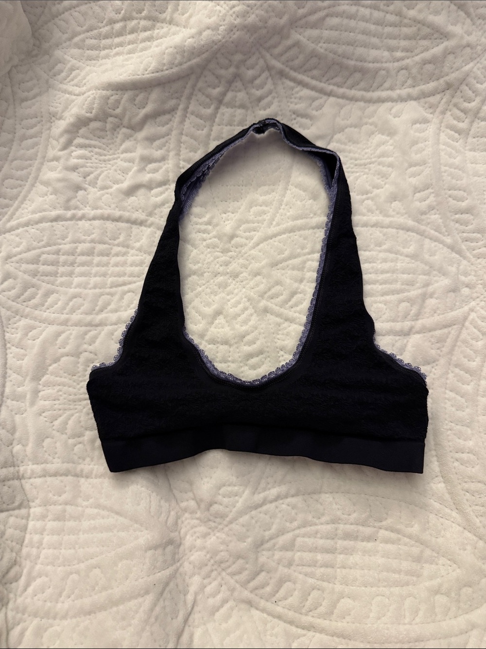 Women's Black Lace-Trim Halter Bralette